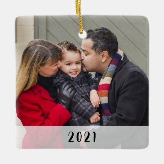 Aangepast 2-zijdig Eenvoudige kerstfoto's Keramisch Ornament (Voorkant)