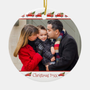Aangepast, 2-zijdig, foto met rood kerstfeest keramisch ornament