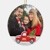 Aangepast, 2-zijdig, foto Red Truck-kerstkaart Keramisch Ornament (Links)