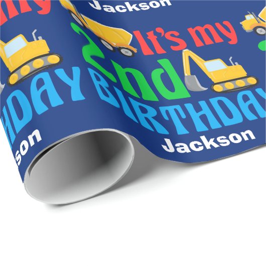 Aangepast 2e verjaardag van het bouwvoertuig voor  cadeaupapier (Rol Hoek)