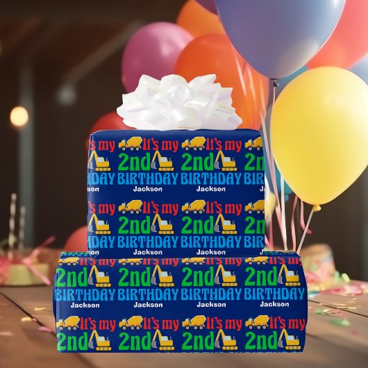 Aangepast 2e verjaardag van het bouwvoertuig voor cadeaupapier