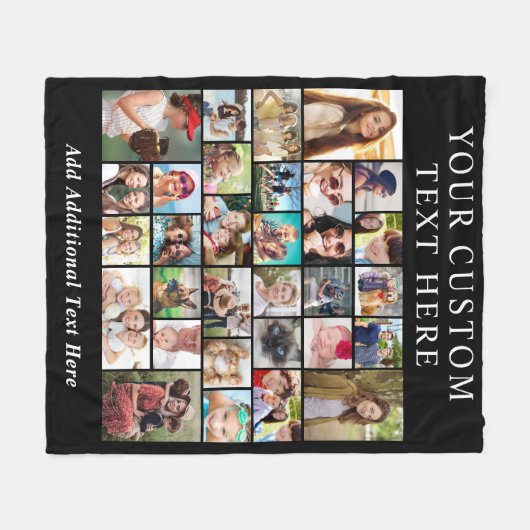 Aangepast 30 fotocollage zwart fleece deken (Voorkant (Horizontaal))