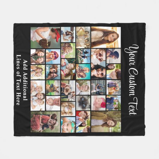 Aangepast 30 fotocollage zwart fleece deken (Voorkant (Horizontaal))