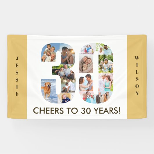 Aangepast 30e geboortedag Neutrale foto-collage Spandoek (Horizontaal)