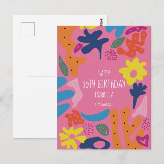 aangepast 30e verjaardag roze modern kleurrijk bri briefkaart (Voorkant / Achterkant)