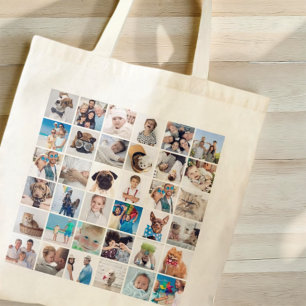 Aangepast 36 Foto's Moderne Familie en Pet Tote Bag