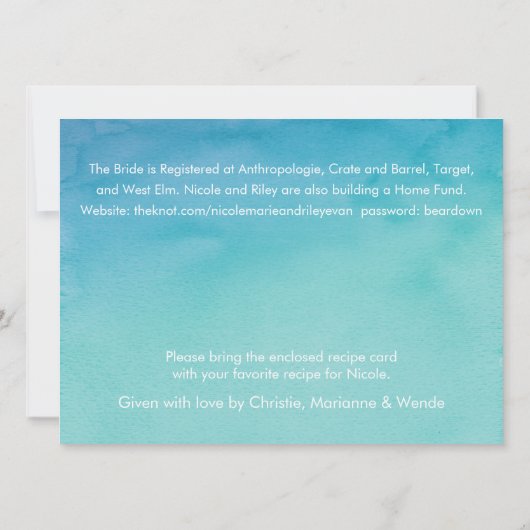 Aangepast 3 Blauw/Blauwgroen Ombre Waterverf Vrijg Kaart (Achterkant)