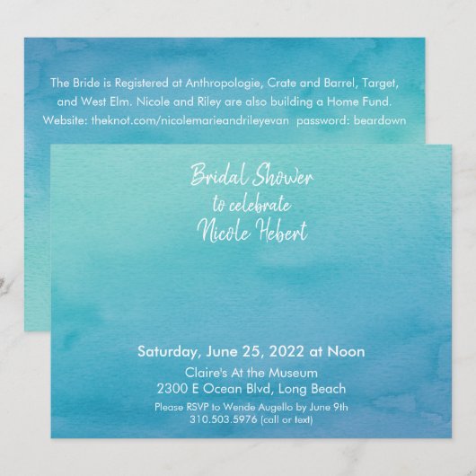 Aangepast 3 Blauw/Blauwgroen Ombre Waterverf Vrijg Kaart (Voorkant / Achterkant)