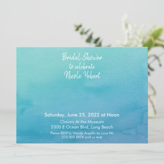 Aangepast 3 Blauw/Blauwgroen Ombre Waterverf Vrijg Kaart (Staand voorkant)