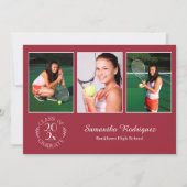 Aangepast 3 Foto Chic Burgundy Graduparty Kaart (Voorkant)