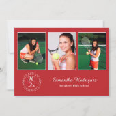 Aangepast 3 Foto Chic Emblem Red Graduparty Kaart (Voorkant)