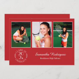 Aangepast 3 Foto Chic Emblem Red Graduparty Kaart