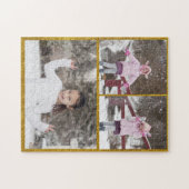 Aangepast / 3 Foto Collage Gold Glitter Metallic Legpuzzel (Horizontaal)