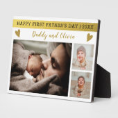 Aangepast 3 Foto Collage Happy First Vaderdag Fotoplaat (Zijkant)