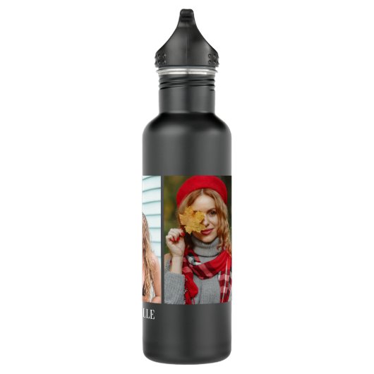 Aangepast 3 Foto collage & naam Waterfles (Rechts)