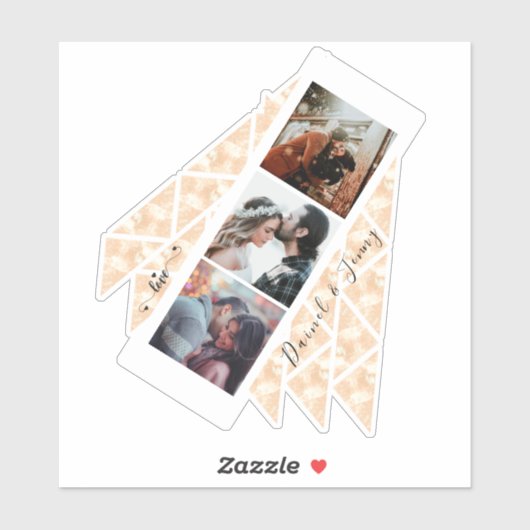 Aangepast 3 Foto Collage Roos Gold Marble gift Sticker (Vel)