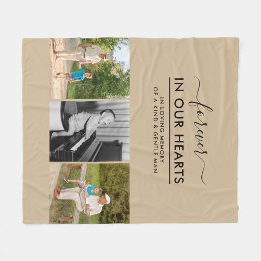 Aangepast 3 Foto in Loving Memory Beige Fleece Deken (Voorkant (Horizontaal))