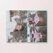 Aangepast / 3 foto-inkollage blauwe groene rand legpuzzel (Horizontaal)