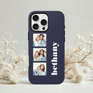 Aangepast 3-foto klompmonogram donkerblauw Case-Mate iPhone case