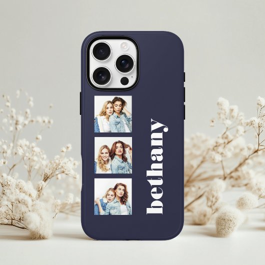 Aangepast 3-foto klompmonogram donkerblauw Case-Mate iPhone case