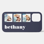 Aangepast 3-foto klompmonogram donkerblauw Case-Mate iPhone case (Achterkant (horizontaal))