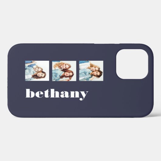 Aangepast 3-foto klompmonogram donkerblauw Case-Mate iPhone case (Achterkant (horizontaal))