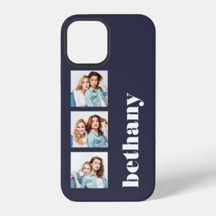 Aangepast 3-foto klompmonogram donkerblauw iPhone 12 hoesje