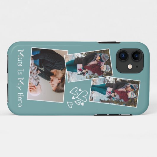 Aangepast 3 Foto moederdag Turquoise iPhone Case (Achterkant (horizontaal))