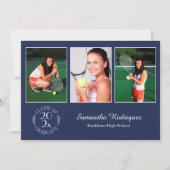 Aangepast 3 Foto van Chic Emblem Navy Graduy Party Kaart (Voorkant)