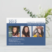 Aangepast 3 fotoblauw afstuderen klasse uitnodigin kaart (Staand voorkant)