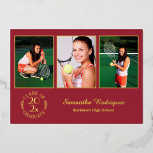 Aangepast 3 Fotogradatie Party Maroon en Gold Folie Uitnodiging