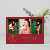 Aangepast 3 Fotogradatie Party Maroon en Gold Folie Uitnodiging (Staand Voorkant)