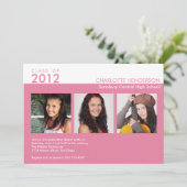 Aangepast 3 fotoroze afstuderen klasse uitnodiging (Staand voorkant)