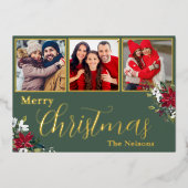 Aangepast 3 kerstfoto's folie feestdagenkaart (Voorkant)