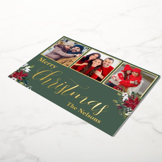 Aangepast 3 kerstfoto's folie feestdagenkaart (Gedraaid)
