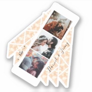 Aangepast 3 Photo Collage Roos Gold Marble-cadeau Sticker