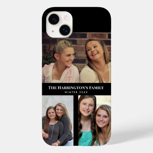Aangepast 3 secties Familie Foto Collage Black Lij Case-Mate iPhone Case (Achterkant)