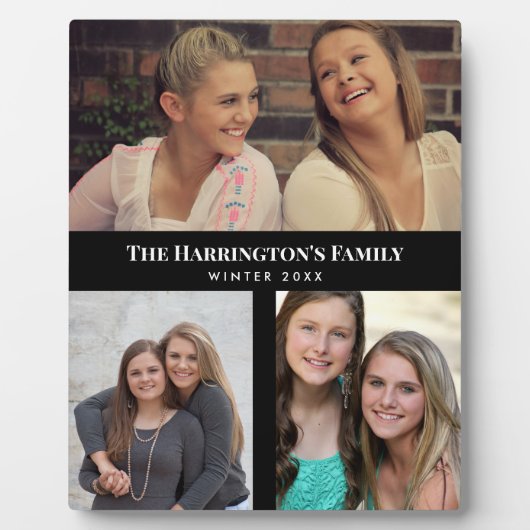 Aangepast 3 secties Familie Foto Collage Black Lij Fotoplaat (Voorkant)