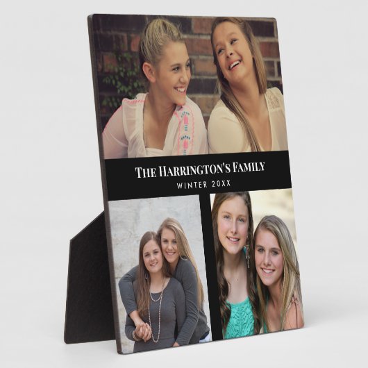 Aangepast 3 secties Familie Foto Collage Black Lij Fotoplaat (Zijkant)