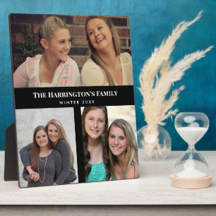 Aangepast 3 secties Familie Foto Collage Black Lij Fotoplaat