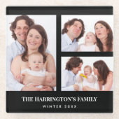 Aangepast 3 secties Familie Foto Collage Black Lij Glazen Onderzetter (Voorkant)