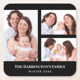 Aangepast 3 secties Familie Foto Collage Black Lij Kartonnen Onderzetters