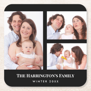 Aangepast 3 secties Familie Foto Collage Black Lij Kartonnen Onderzetters