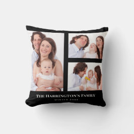Aangepast 3 secties Familie Foto Collage Black Lij Kussen