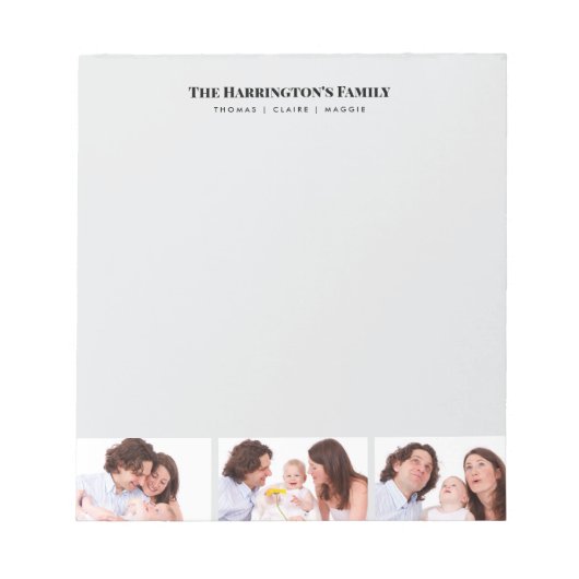 Aangepast 3 secties Familie Foto Collage Black Lij Notitieblok (Voorkant)