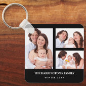 Aangepast 3 secties Familie Foto Collage Black Lij Sleutelhanger (Voorkant)