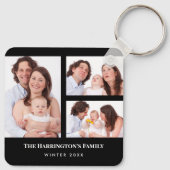 Aangepast 3 secties Familie Foto Collage Black Lij Sleutelhanger (Achterkant)