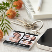 Aangepast 3 secties Familie Foto Collage Black Lij Sleutelhanger (Voorkant Rechts)