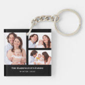 Aangepast 3 secties Familie Foto Collage Black Lij Sleutelhanger (Achterkant)