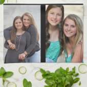 Aangepast 3 secties Familie Foto Collage Black Lij Theedoek (Gevouwen)